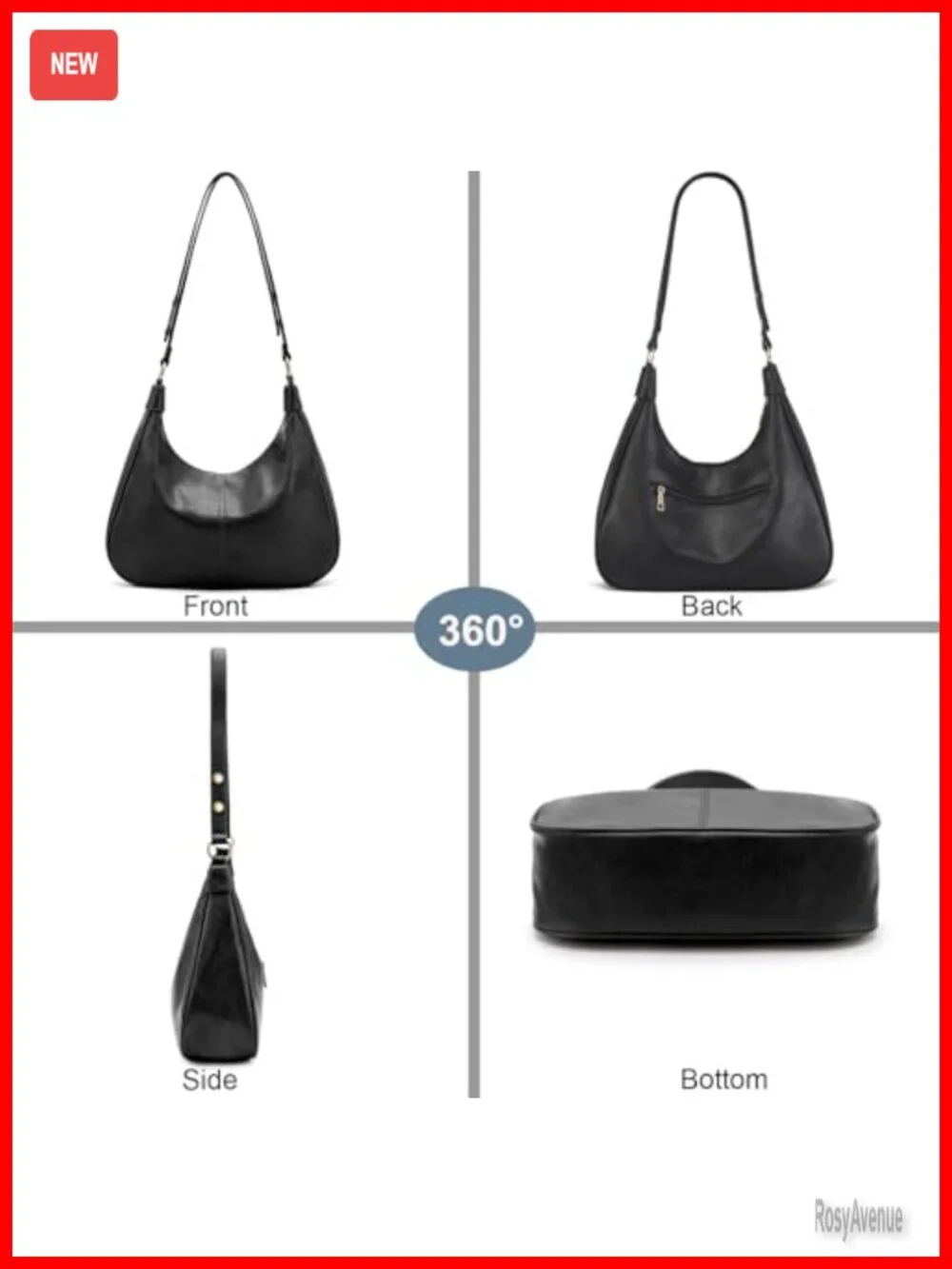 Ultra Soft Foldable Vegan Leather Shoulder Bag Hobo Handbag Crossbody Tote
